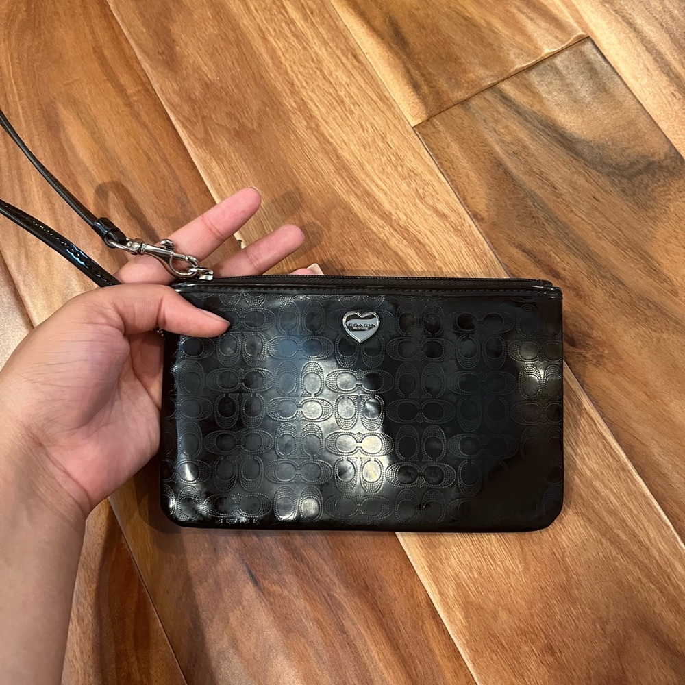 Coach Black Embossed Wristlet